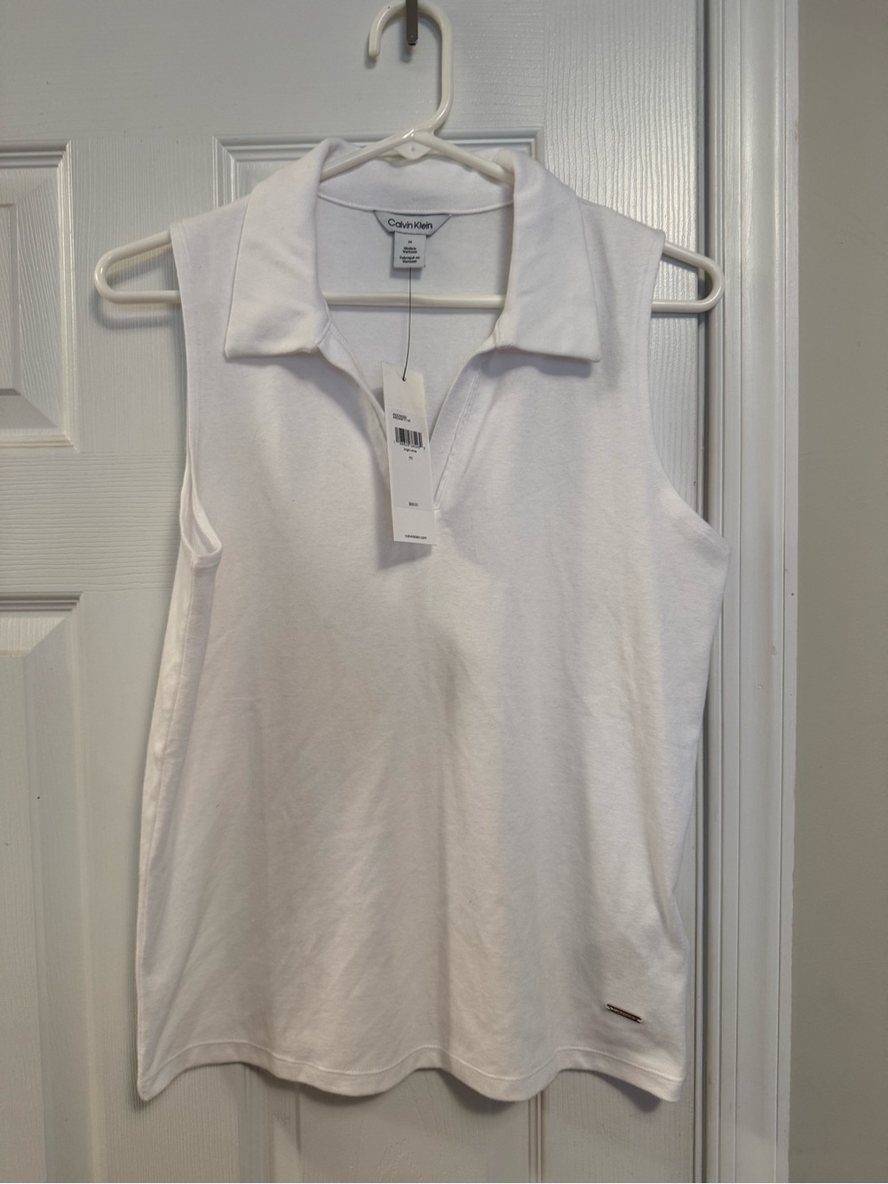 Calvin Klein White Sleeveless Collared Tank Top